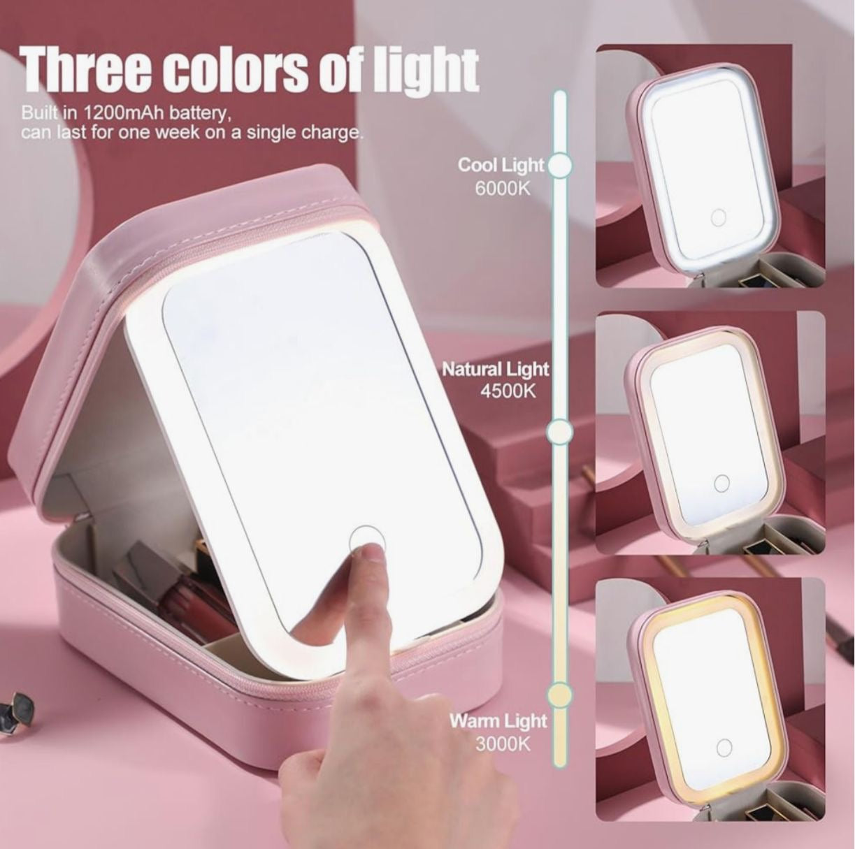 Makeup Organizer + Led Light Mirror